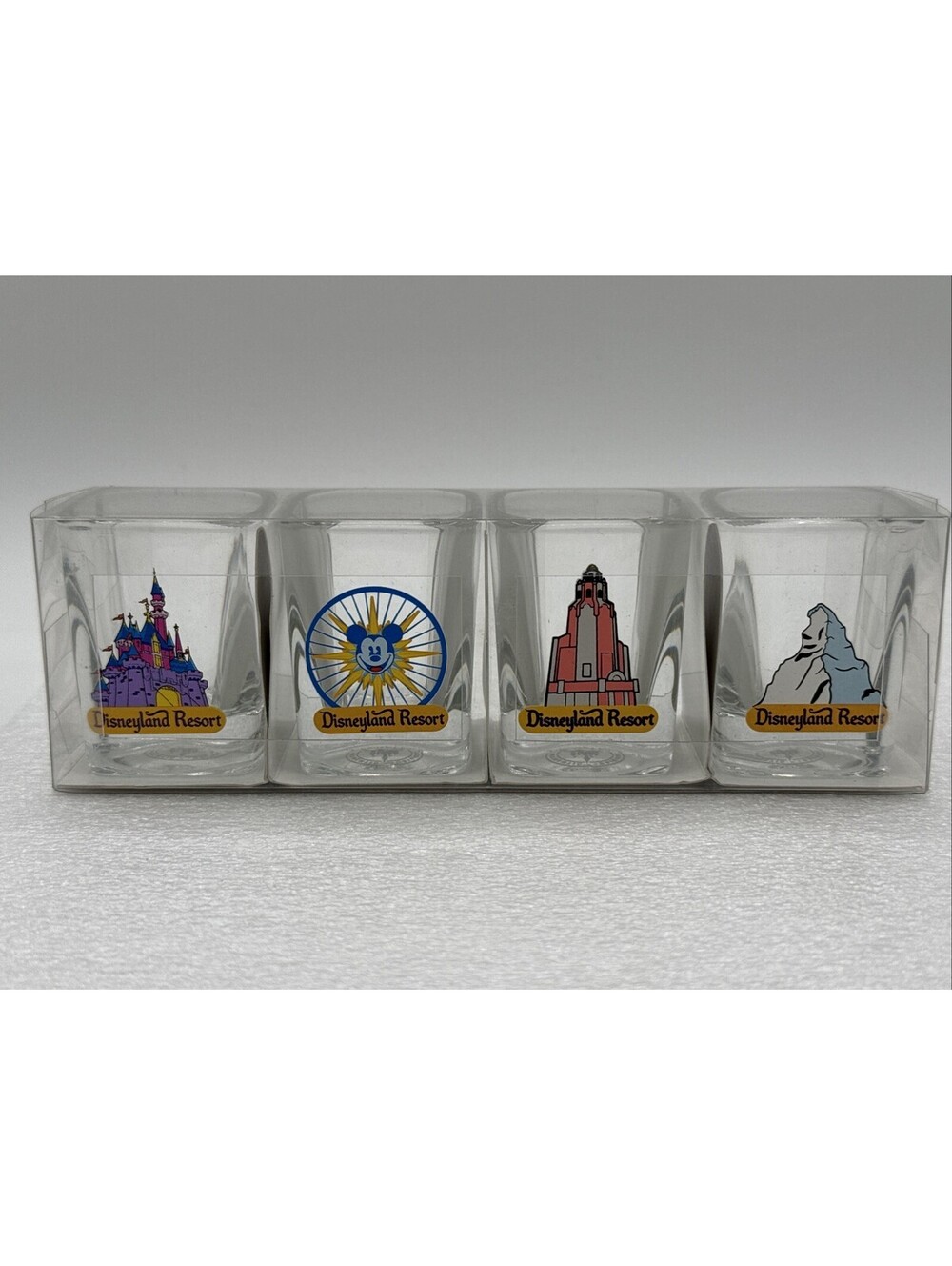 Disneyland Resort Set of 4 Square Heavy Shot Glasses Toothpick Holders 2” 2014